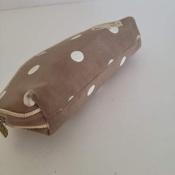 Christian Dior Vintage Beige Whit Cosmetic Bag Make Up Zip Pouch Polka Dot Small - Picture 8 of 12